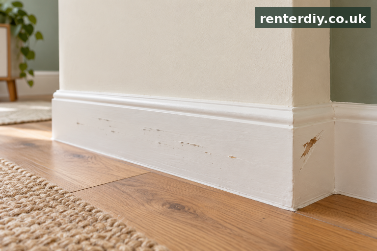 Examples of ordinary wall scuffs and a separate gouge in a rented home