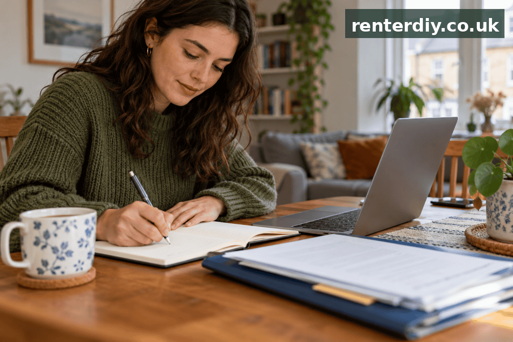 Renter organising notes for a written permission request to a landlord
