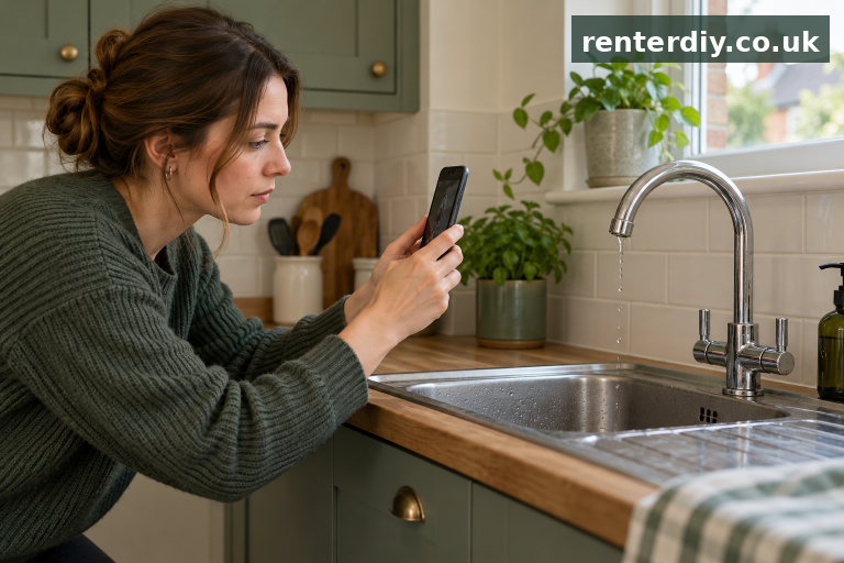 Tenant photographing a dripping tap to report a repair in a rented home